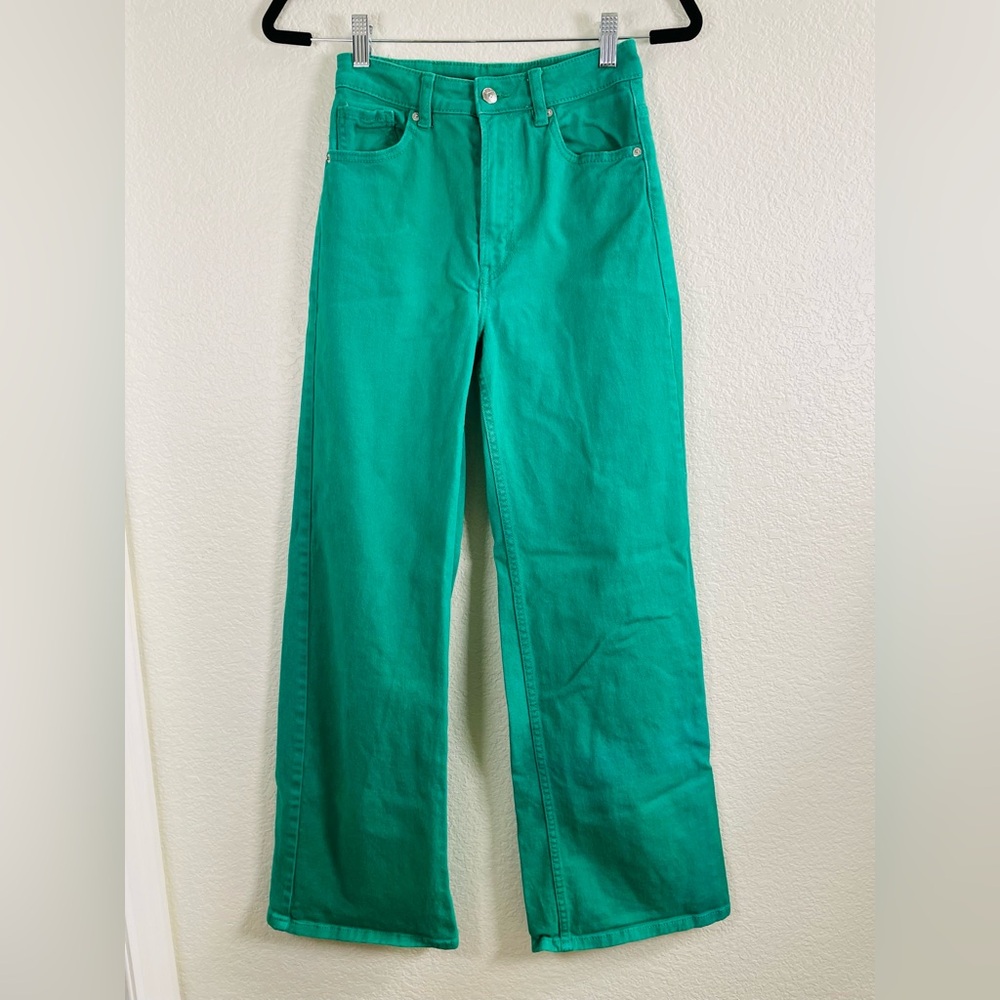 Divided H&M Green High Waisted Wide Leg Colorful Jeans | Size 4